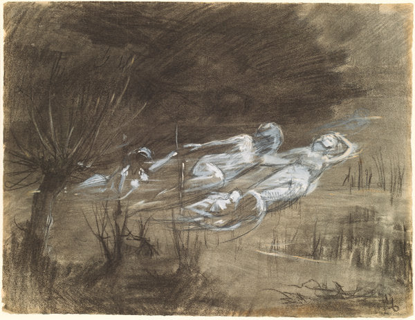 Woman Floating in a River Attended by Two Female Spirits by Frederick Trapp Friis (American, 1865 - 1909), 16X12"(A3)Poster Print