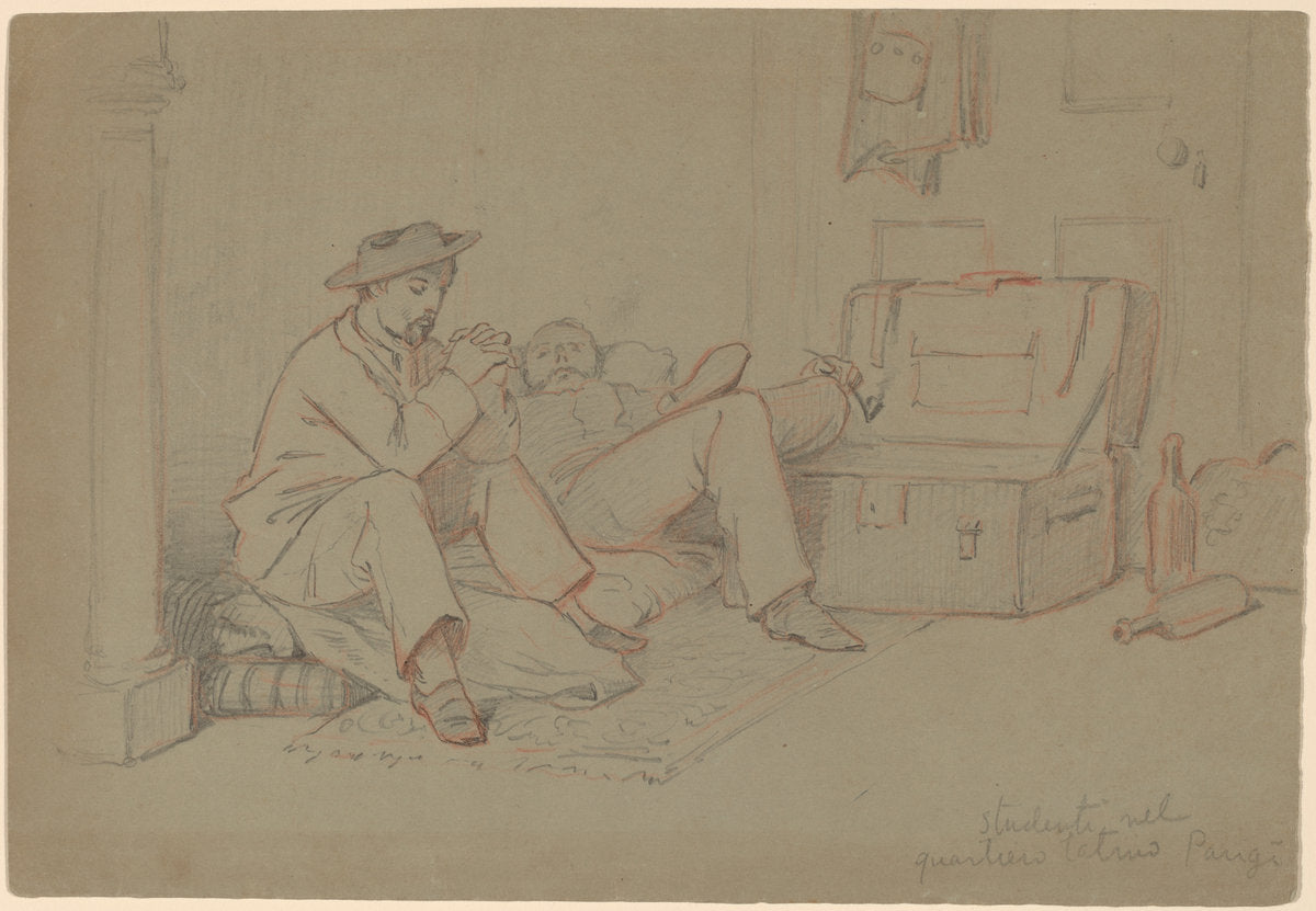 Students in the Latin Quarter, Paris by Elihu Vedder (American, 1836 - 1923), 16X12"(A3)Poster Print