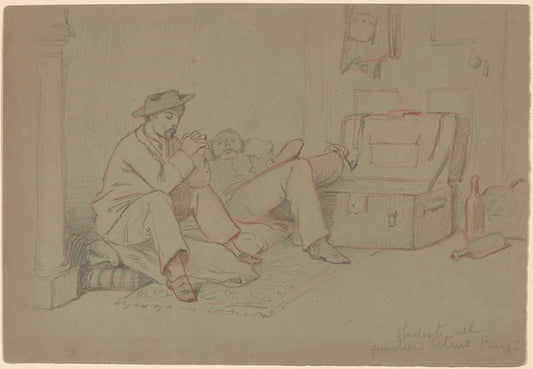 Students in the Latin Quarter, Paris by Elihu Vedder (American, 1836 - 1923), 16X12"(A3)Poster Print