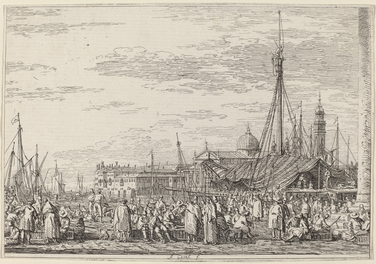 The Market on the Molo by Canaletto (Italian, 1697 - 1768), 16X12"(A3)Poster Print