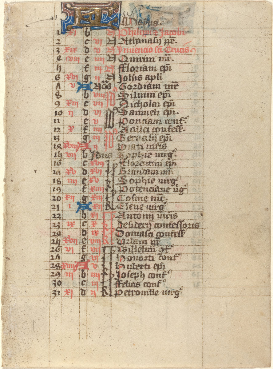 manuscript page with text and illuminated initials by Unknown Artist (Page from a Book of Hours), 16X12"(A3)Poster Print