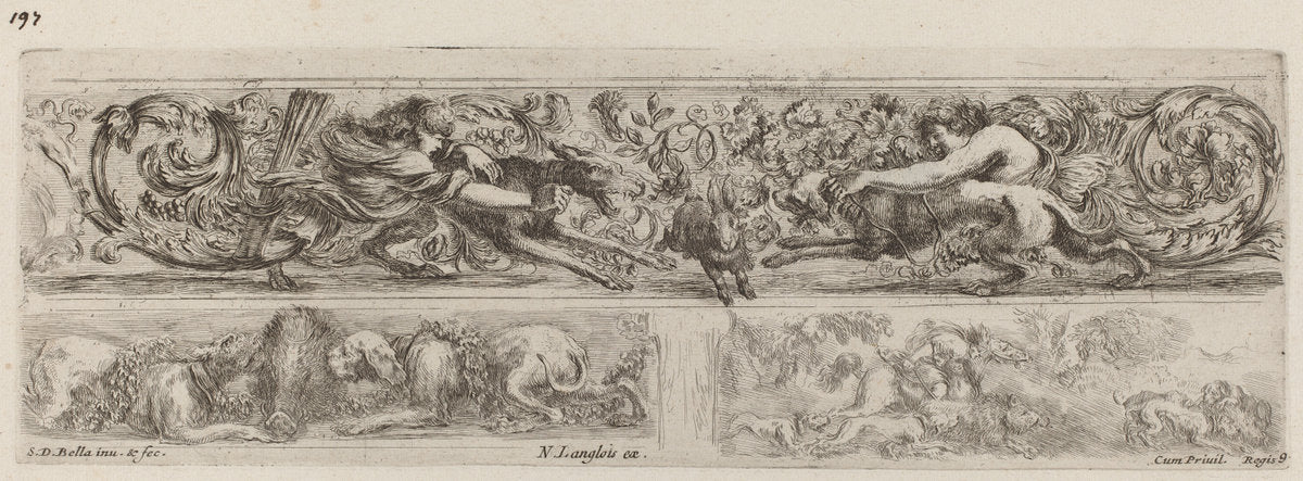 Three Ornamental Bands by Stefano Della Bella (Italian, 1610 - 1664), 16X12"(A3)Poster Print