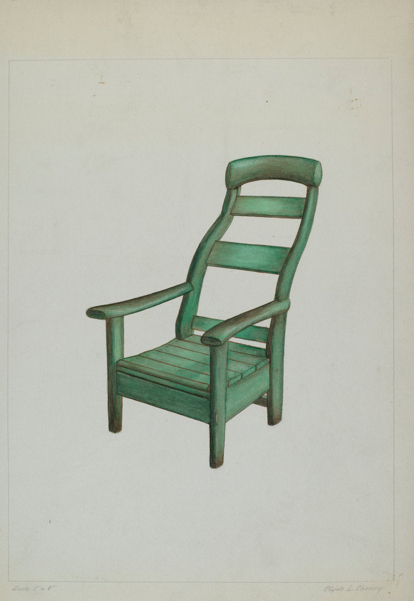 Wooden Chair by Clyde L. Cheney (American, active c. 1935), 16X12"(A3)Poster Print