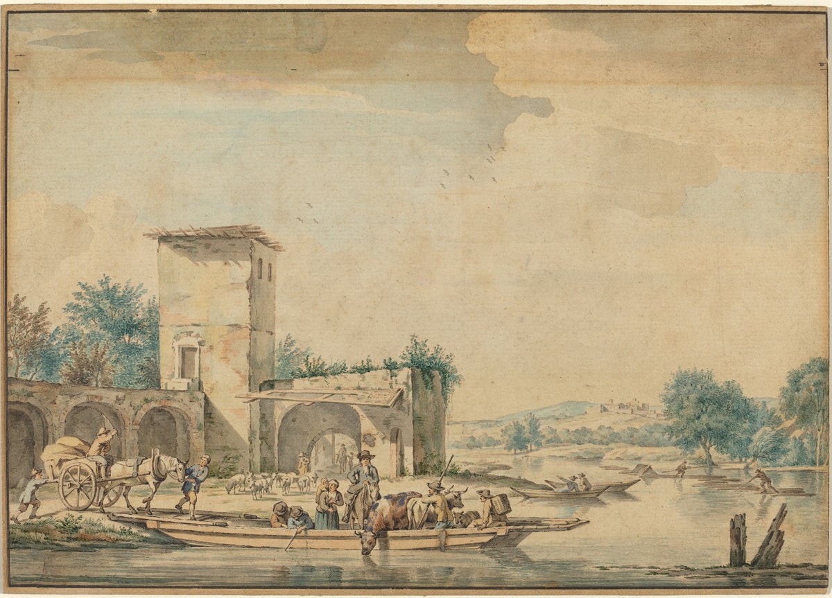 River Landscape with a Ferry Boat by Wigerus Vitringa (Dutch, 1657 - 1721), 16X12"(A3)Poster Print
