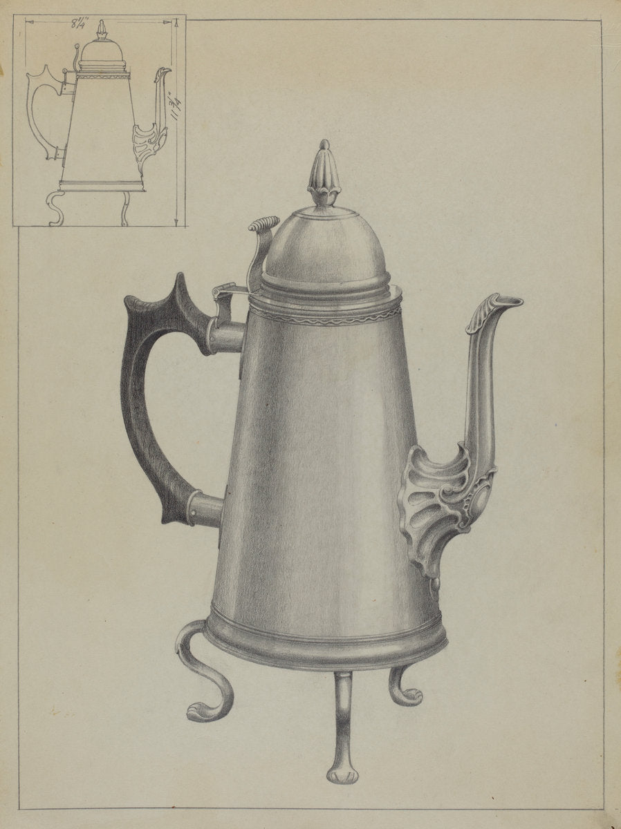 Silver Coffee Pot by Simon Weiss (American, active c. 1935), 16X12"(A3)Poster Print