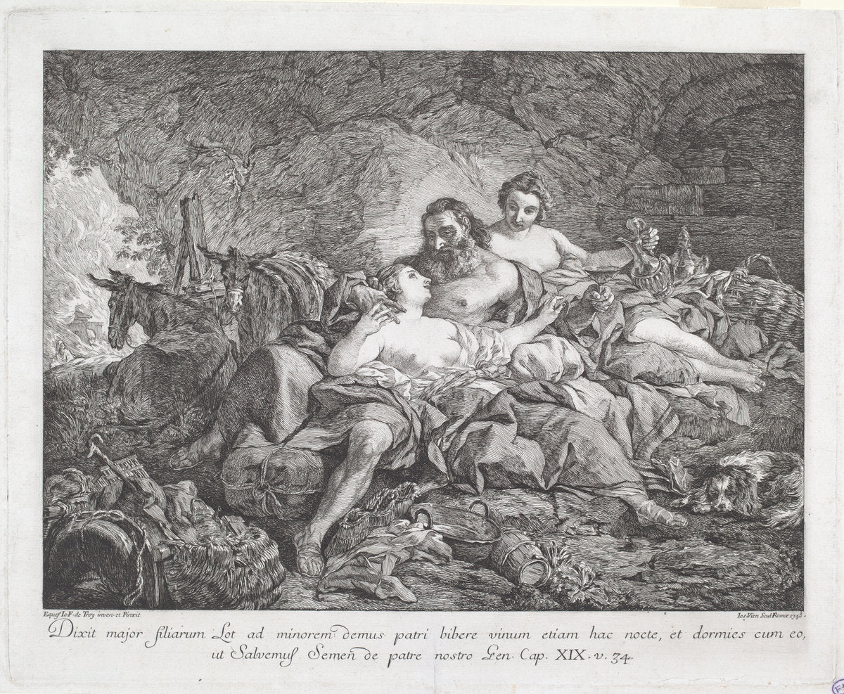 Lot and His Daughters by Joseph-Marie Vien after Jean François de Troy (French, 1716 - 1809), 16X12"(A3)Poster Print