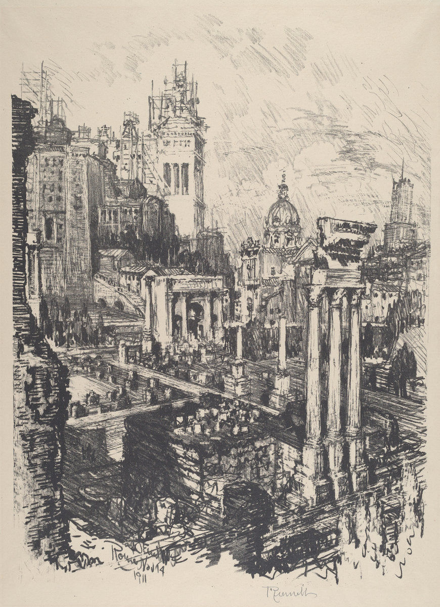 Old and New Rome, Victor Emanuel Monument by Joseph Pennell (American, 1857 - 1926), 16X12"(A3)Poster Print