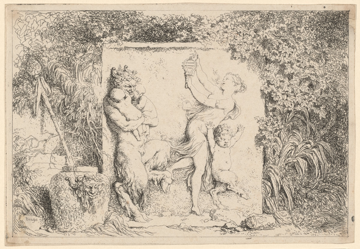 Dance of the Satyrs by Jean-Honoré Fragonard (French, 1732 - 1806), 16X12"(A3)Poster Print
