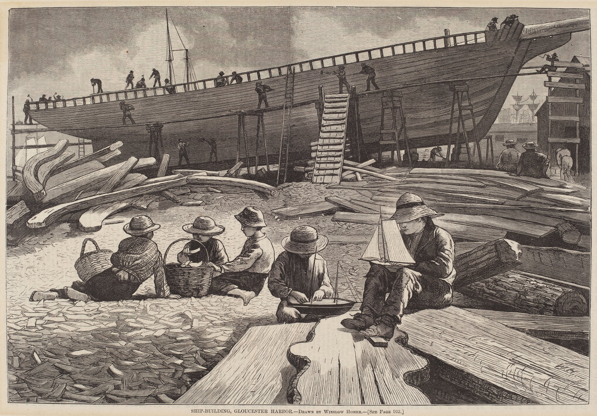 published 1873 by after Winslow Homer (Ship-Building, Gloucester Harbor), 16X12"(A3)Poster Print
