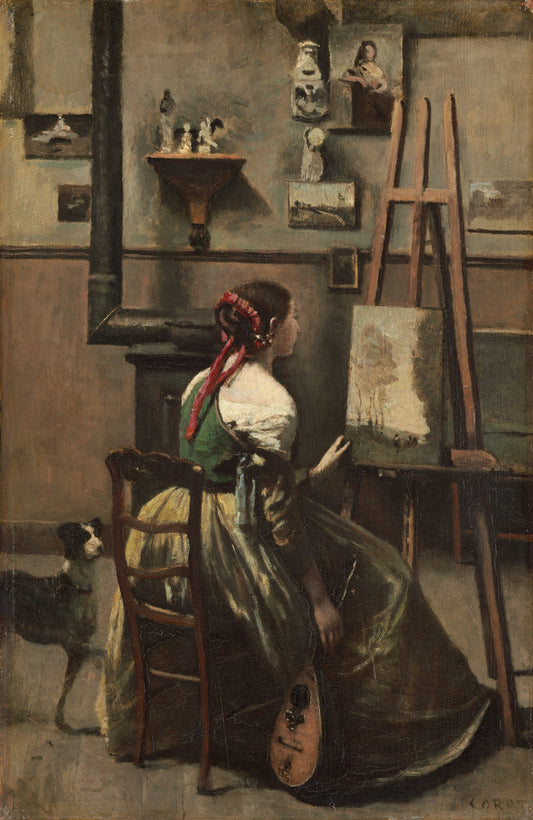 The Artist's Studio by Jean-Baptiste-Camille Corot (French, 1796 - 1875), 16X12"(A3)Poster Print