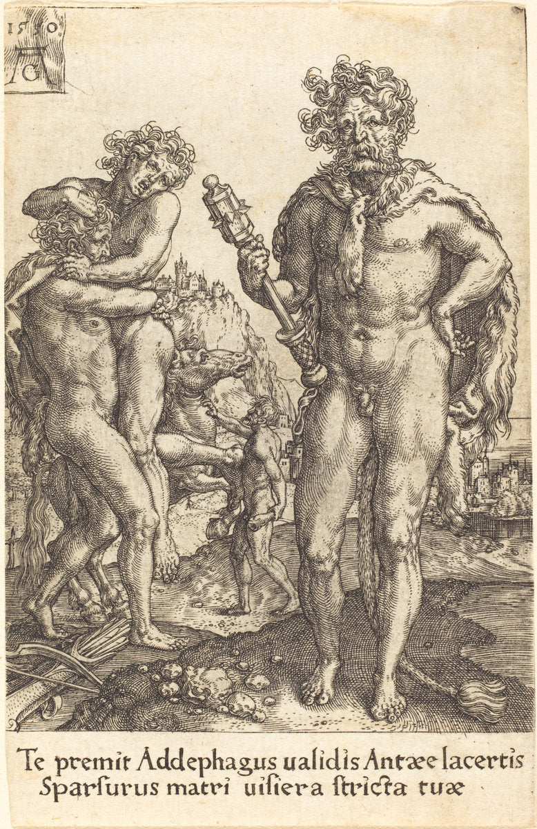 Hercules and Anthaeus by Heinrich Aldegrever (German, 1502 - 1555/1561), 16X12"(A3)Poster Print