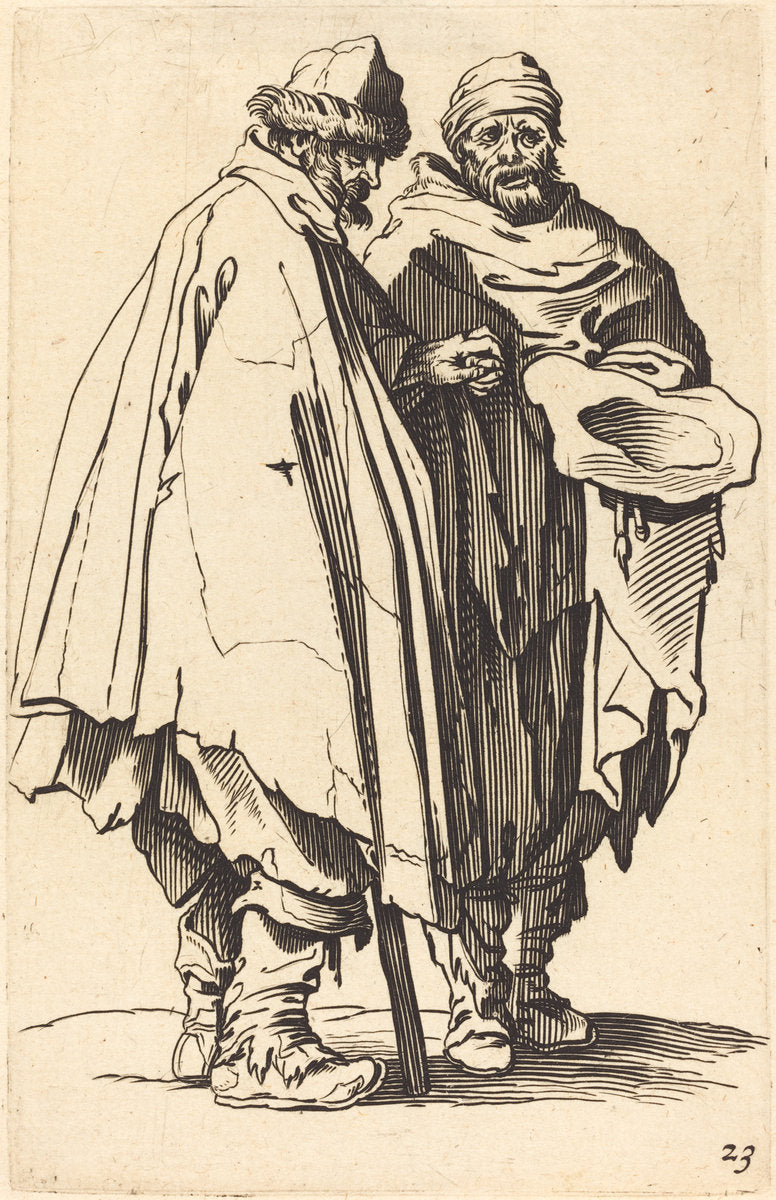 etching by after Jacques Callot (Blind Beggar and Companion), 16X12"(A3)Poster Print