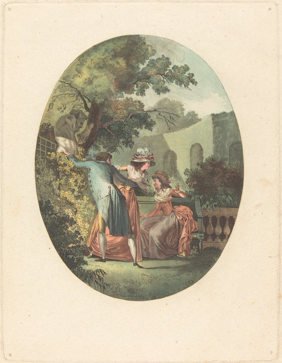 color aquatint and etching by after Henri Nicolas van Gorp (La statue du dieu Pan (Statue of the God Pan)), 16X12"(A3)Poster Print