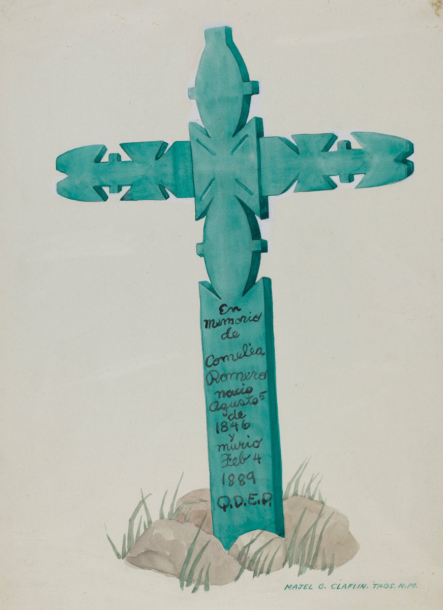 Wooden Cross, Carved, Used as Headstone by Majel G. Claflin (American, active c. 1935), 16X12"(A3)Poster Print