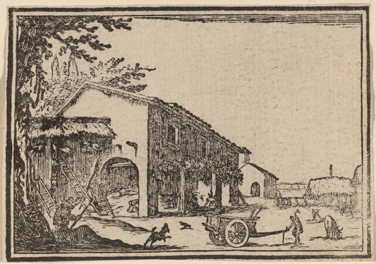 Courtyard of a Farm by Edouard Eckman after Jacques Callot (Flemish, born c. 1600), 16X12"(A3)Poster Print