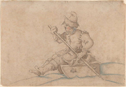 A Boy on a Sled by Jost Amman (Swiss, 1539 - 1591), 16X12"(A3)Poster Print