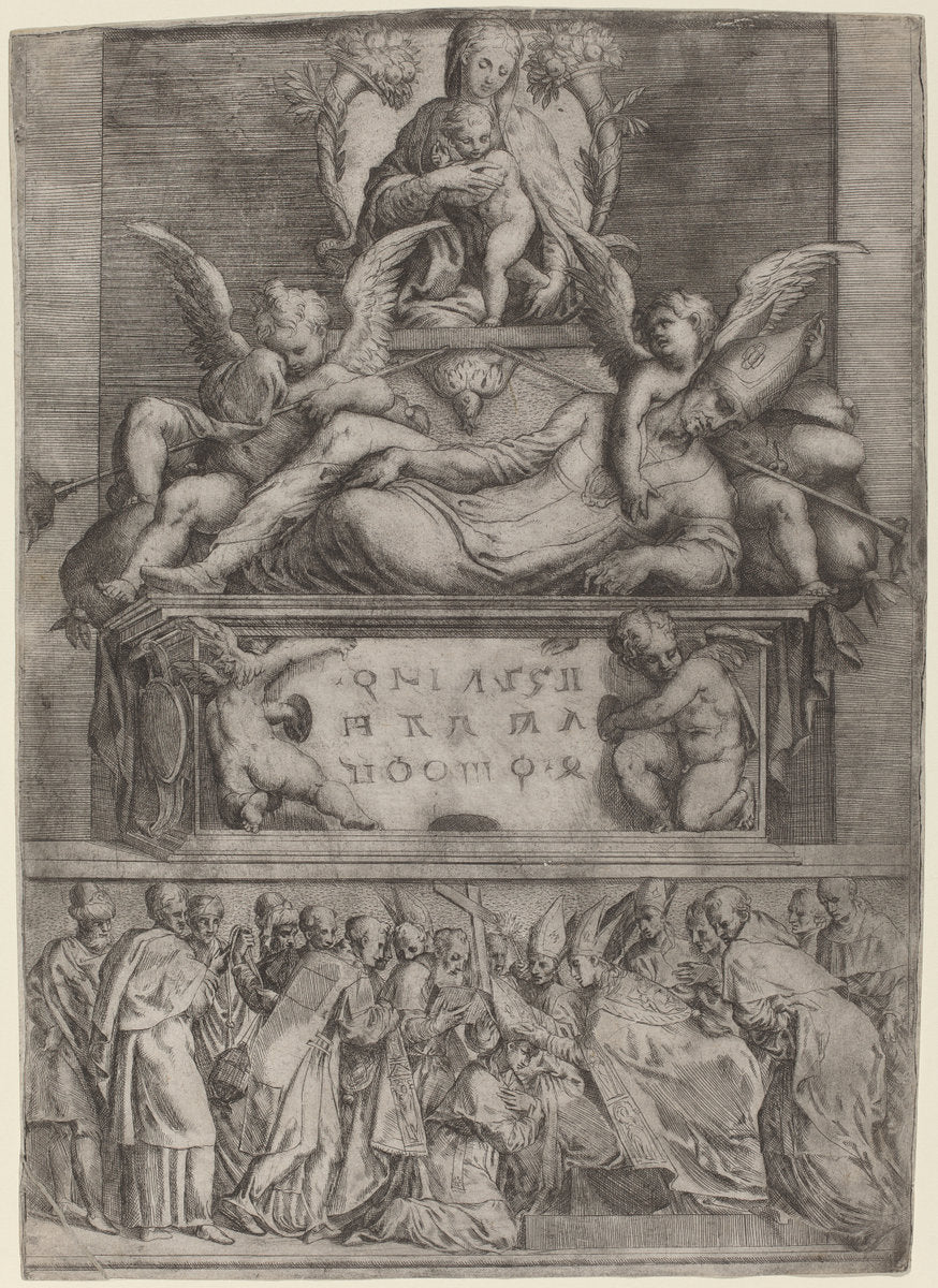 Tomb of a Bishop by Battista Angolo del Moro after Parmigianino (Italian, c. 1515 - 1573), 16X12"(A3)Poster Print