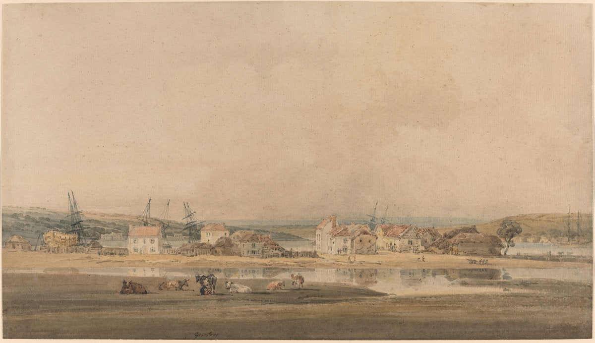 Village along a River Estuary in Devon by Thomas Girtin (British, 1775 - 1802), 16X12"(A3)Poster Print