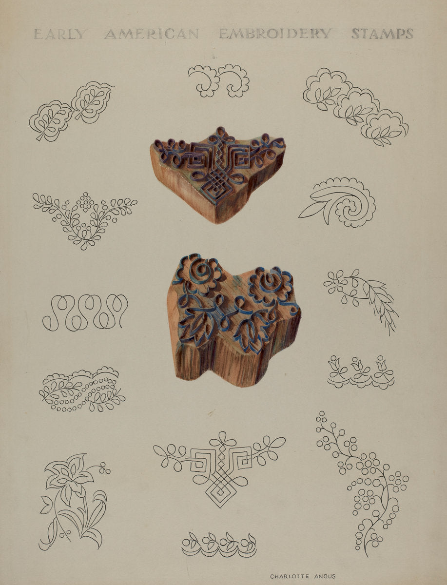 Stamps for Embroidery by Charlotte Angus (American, 1911 - 1989), 16X12"(A3)Poster Print