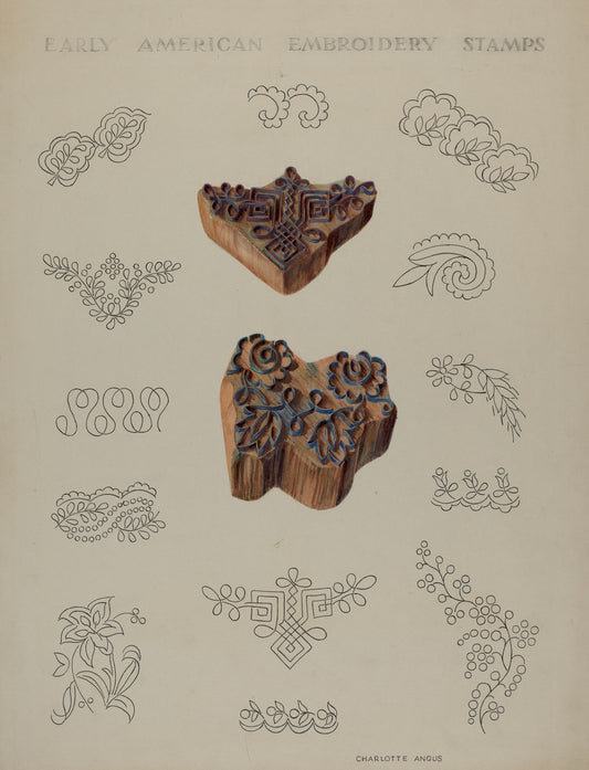 Stamps for Embroidery by Charlotte Angus (American, 1911 - 1989), 16X12"(A3)Poster Print
