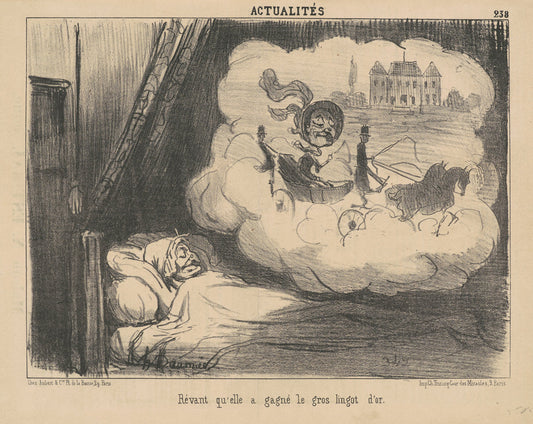 Rêvant qu'elle a gagné le gros lingot d'or. by Honoré Daumier (French, 1808 - 1879), 16X12"(A3)Poster Print