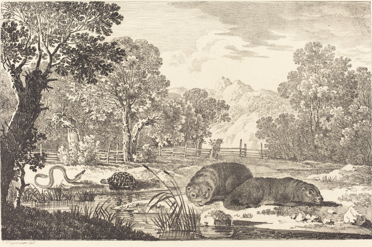 River Landscape with Two Beavers by Max Joseph Wagenbauer (German, 1774 - 1829), 16X12"(A3)Poster Print