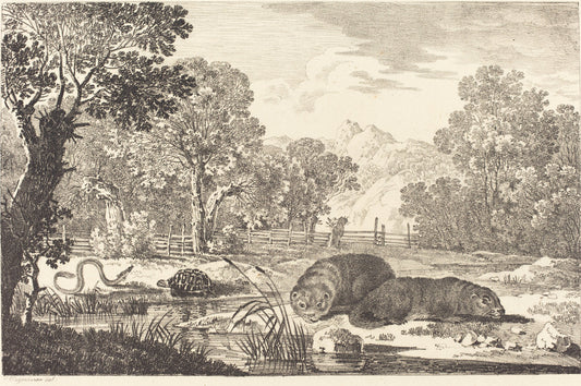 River Landscape with Two Beavers by Max Joseph Wagenbauer (German, 1774 - 1829), 16X12"(A3)Poster Print