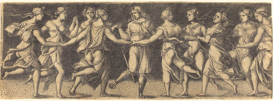 engraving by German 16th Century (Apollo Dancing with the Nine Muses), 16X12"(A3)Poster Print