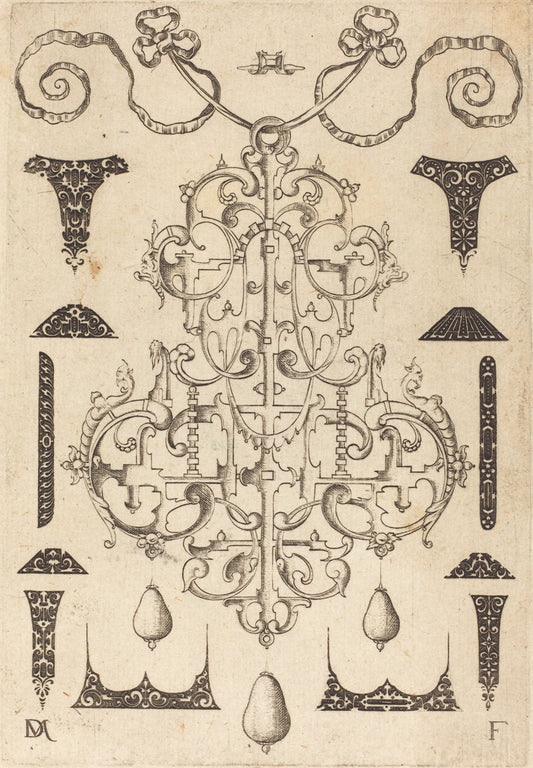 Large Pendant, Surrounded by Twelve Small Studs by Daniel Mignot (German, active 1593/1596), 16X12"(A3)Poster Print