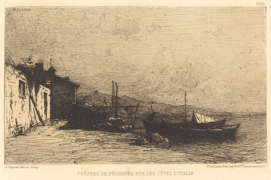Cabanes de pecheurs sur les cotes d'Italie by Adolphe Appian (French, 1818 - 1898), 16X12"(A3)Poster Print