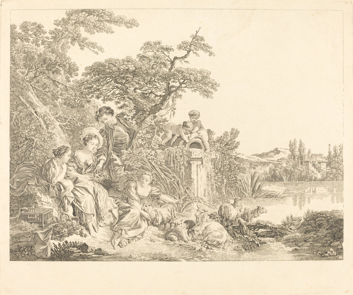 Les presents du berger by Louis-Simon Lempereur after François Boucher (French, 1728 - 1807), 16X12"(A3)Poster Print