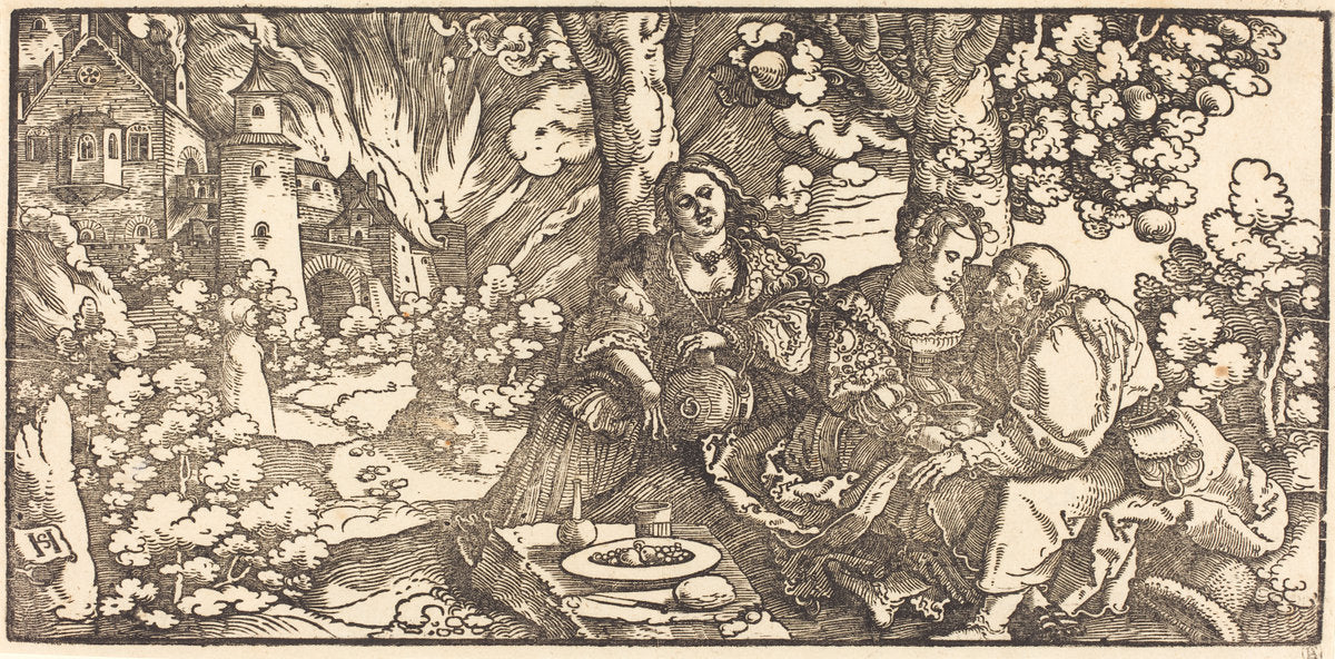 Lot and His Daughters by Hans Leonard Schäufelein (German, c. 1480/1485 - 1538/1540), 16X12"(A3)Poster Print