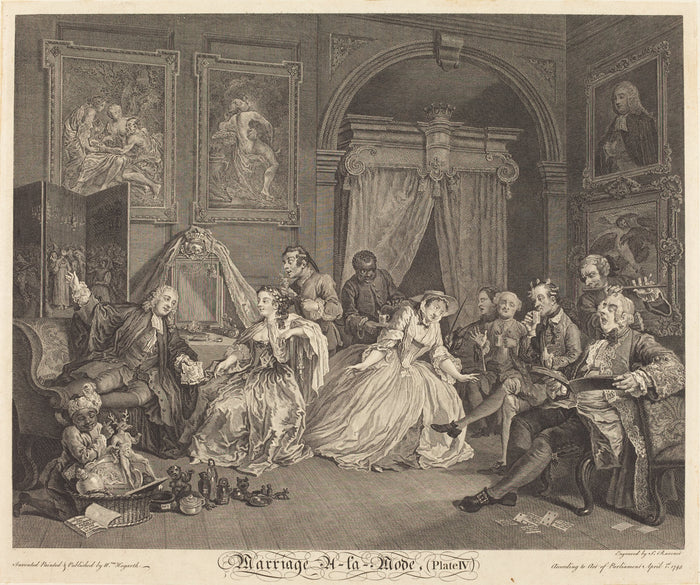 Marriage a la Mode: pl.4 by Simon Francois Ravenet I after William Hogarth (French, 1706 - 1774), 16X12