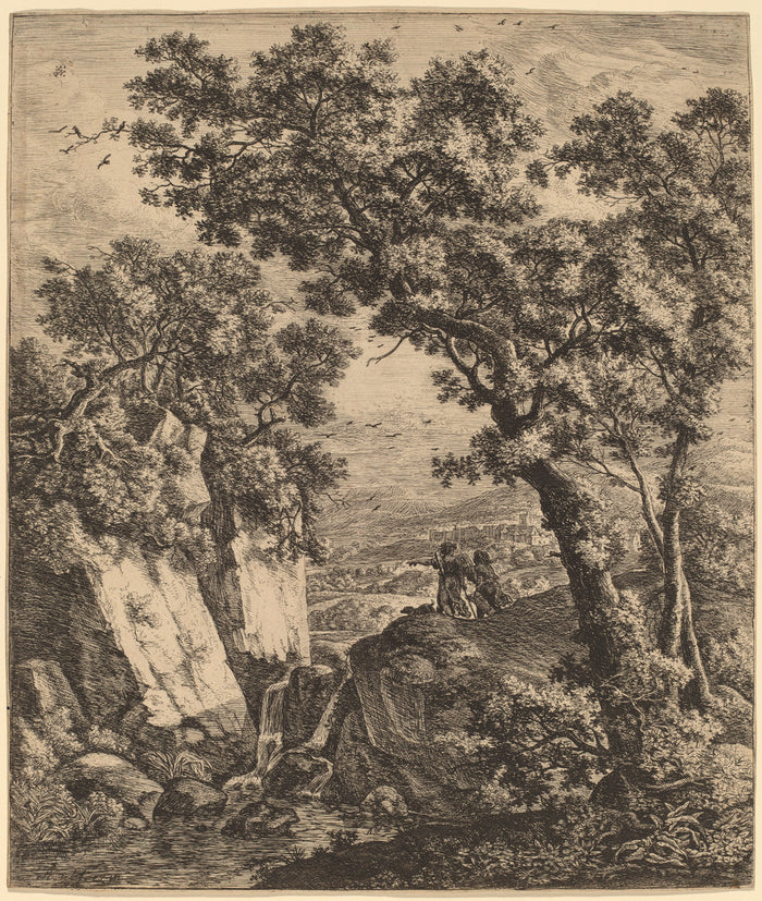 Landscape with Tobias and the Angel by Anthonie Waterloo (Dutch, 1609/1610 - 1690), 16X12