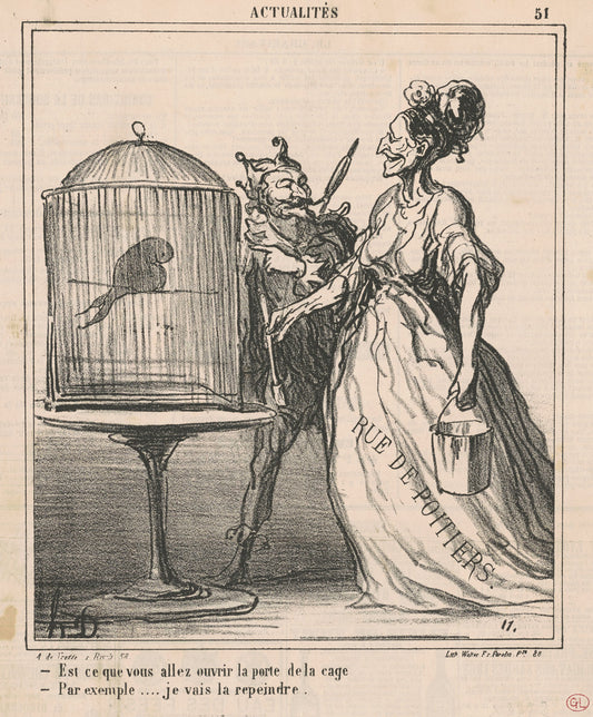 Est-ce que vous allez ouvrir la porte de la cage ... by Honoré Daumier (French, 1808 - 1879), 16X12"(A3)Poster Print