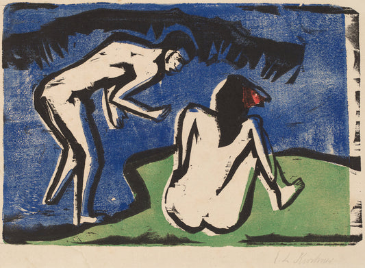 Bathing Couple by Ernst Ludwig Kirchner (German, 1880 - 1938), 16X12"(A3)Poster Print