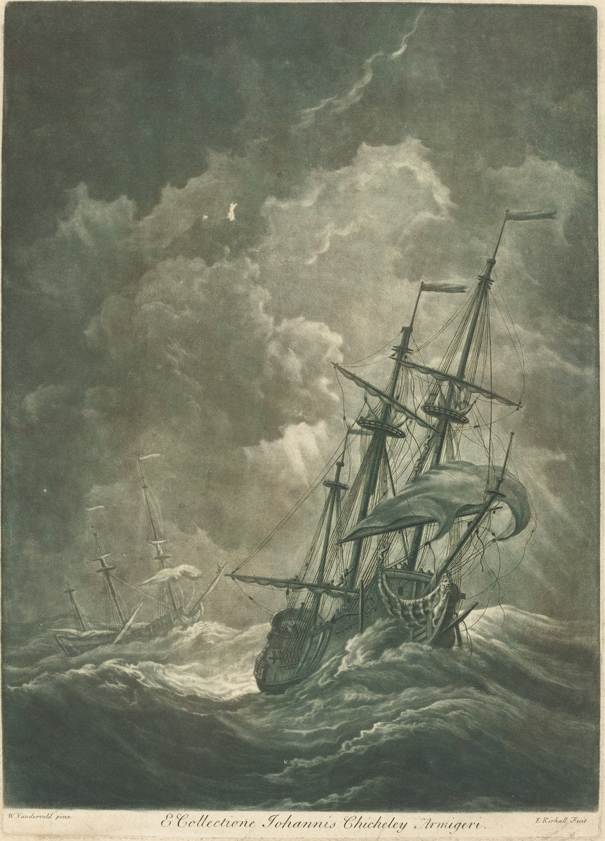 Shipping Scene from the Collection of John Chicheley by Elisha Kirkall after Willem van de Velde the Elder (English, c. 1682 - 1742), 16X12"(A3)Poster Print