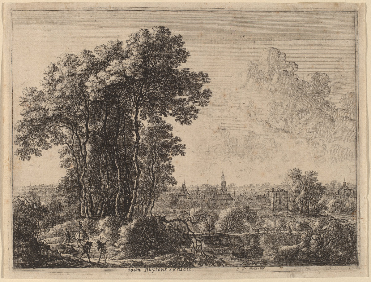 Landscape with Horseman and Three Travelers by Gilles Neyts (Flemish, 1623 - 1687), 16X12"(A3)Poster Print