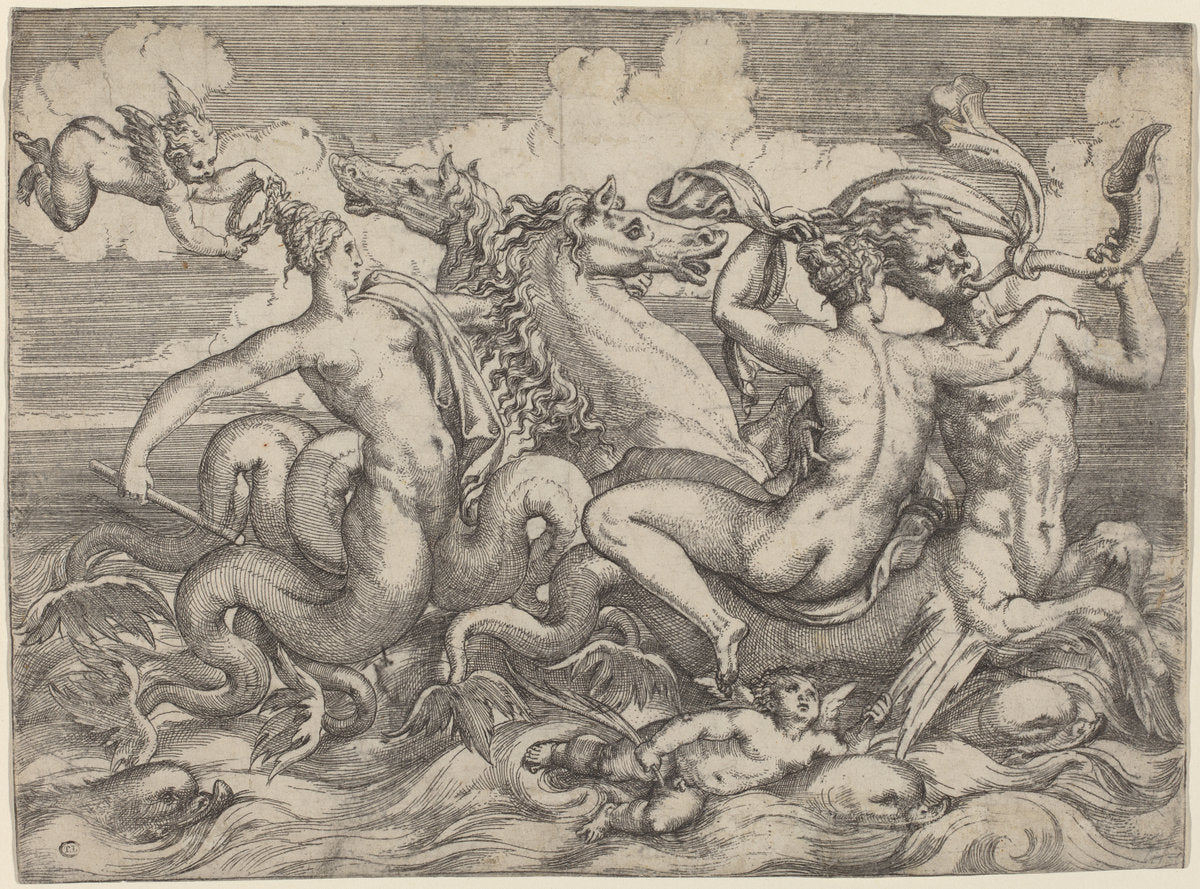 Nereids and Tritons by Attributed to Battista Angolo del Moro (Italian, c. 1515 - 1573), 16X12"(A3)Poster Print