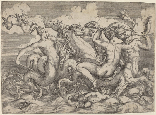 Nereids and Tritons by Attributed to Battista Angolo del Moro (Italian, c. 1515 - 1573), 16X12"(A3)Poster Print