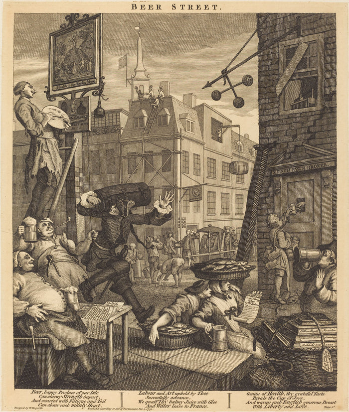 Beer Street by William Hogarth (English, 1697 - 1764), 16X12