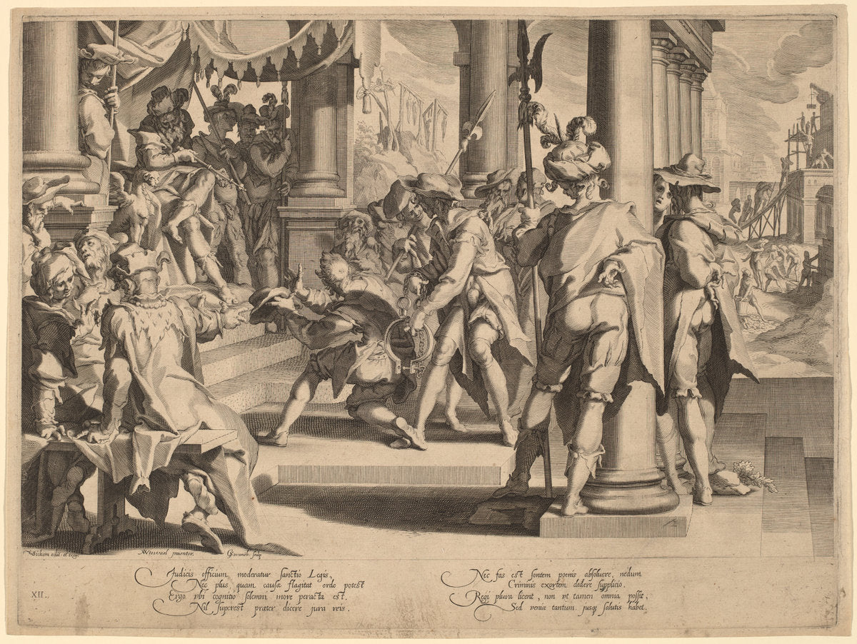 Allegory of Justice by Willem Swanenburgh, after Joachim Anthonisz Wtewael (Dutch, 1581/1582 - 1612), 16X12"(A3)Poster Print
