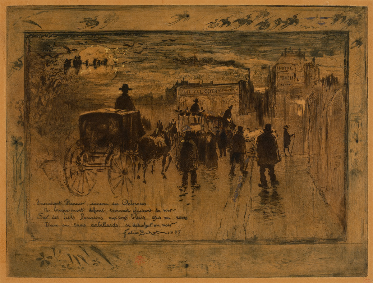 Convoi Funebre au Boulevard de Clichy by Félix-Hilaire Buhot (French, 1847 - 1898), 16X12"(A3)Poster Print