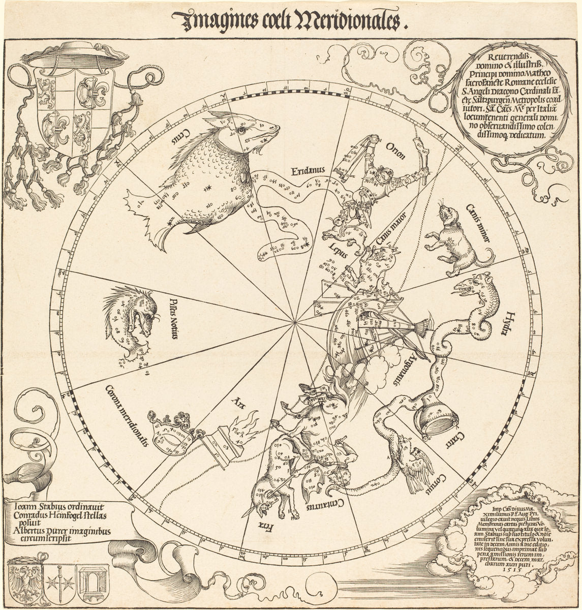 The Southern Celestial Hemisphere by Albrecht Dürer (German, 1471 - 1528), 16X12"(A3)Poster Print