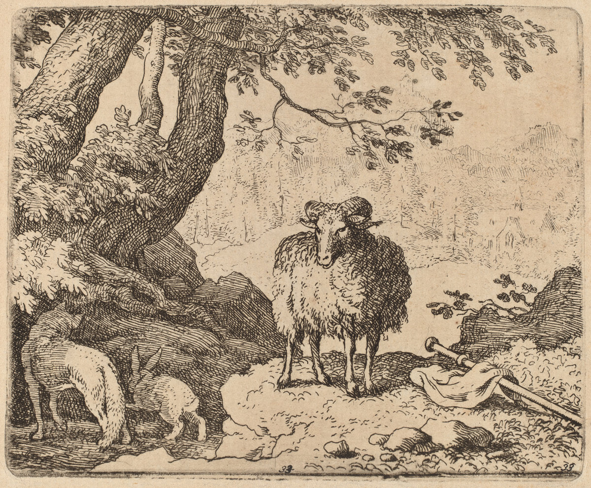 Reynard Returns Home, Accompanied by the Ram and the Rabbit by Allart van Everdingen (Dutch, 1621 - 1675), 16X12"(A3)Poster Print