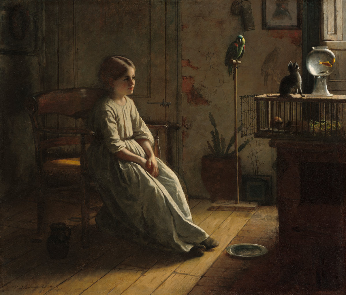 The Pets by Eastman Johnson (American, 1824 - 1906), 16X12"(A3)Poster Print