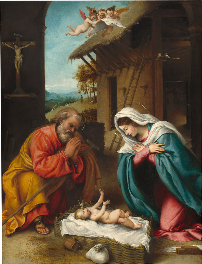 The Nativity by Lorenzo Lotto (Venetian, c. 1480 - 1556/1557), 16X12