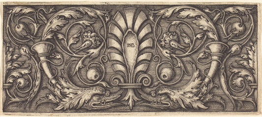 Ornament with Two Grotesque Dolphins by Sebald Beham (German, 1500 - 1550), 16X12"(A3)Poster Print
