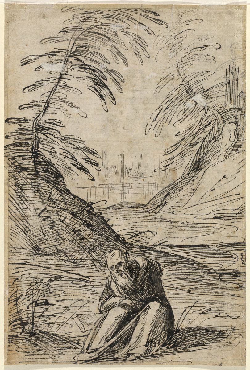 Desert Landscape with a Hermit (verso) by Hermann Weyer (German, 1596 - c. 1621), 16X12"(A3)Poster Print