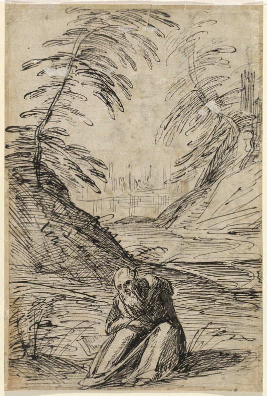 Desert Landscape with a Hermit (verso) by Hermann Weyer (German, 1596 - c. 1621), 16X12"(A3)Poster Print